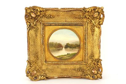 O. DAVID. Oil on mahogany panel.
View of...
