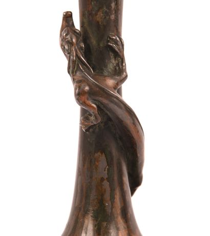 JAPAN. Pair of small patinated pewter vases,...