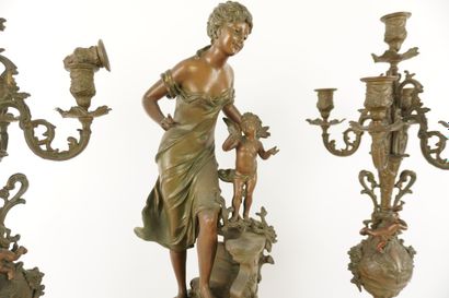 Large mantelpiece: a clock and a pair of...
