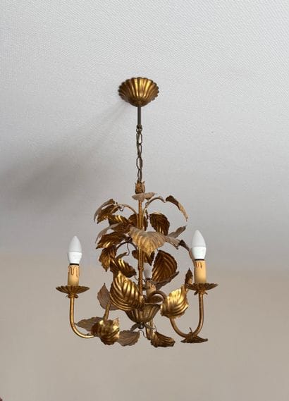Small chandelier made of gilded sheet metal...