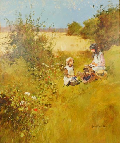 John HASKINS (1938). 
Landscape and 2 young...