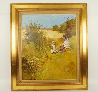 John HASKINS (1938). 
Landscape and 2 young...