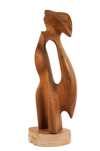 Sculpture en noyer, formes abstraites entrelacées,...