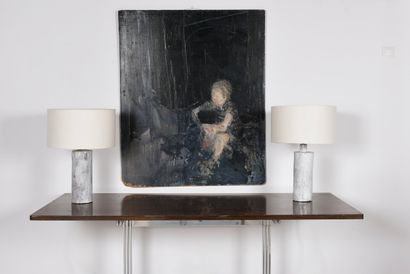 Paire de lampes en céramique engobe. 
Blanc...
