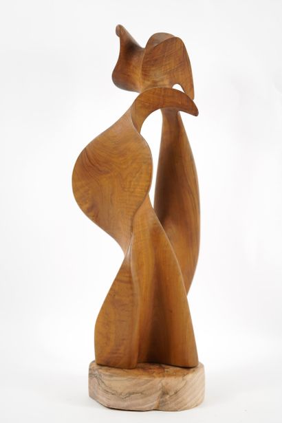 Sculpture en noyer, formes abstraites entrelacées,...