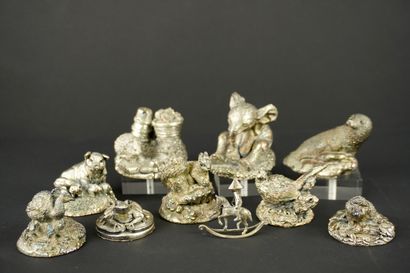 SILVER METAL. Miniatures. Set of 11 silver-plated...