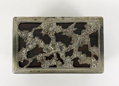 SILVER METAL. Silver-plated metal and rosewood...