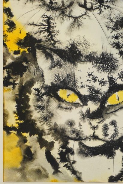 Watercolor depicting three cat heads. 
Size:...