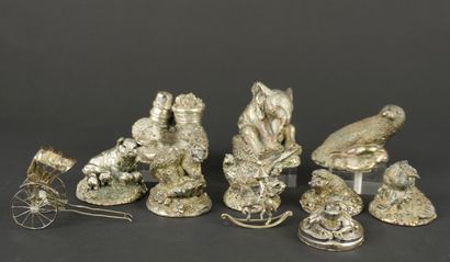 SILVER METAL. Miniatures. Set of 11 silver-plated...