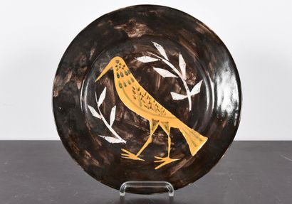 PIROTTE André (1927-). Ceramic plate, brown...