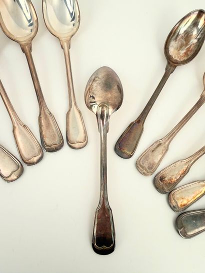 SILVER METAL. 10 silver metal dessert spoons....