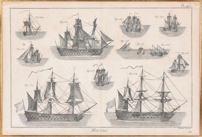 MARINE. Antique engraving depicting ships....