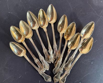 SILVER. Set of 12 small spoons, violonné...