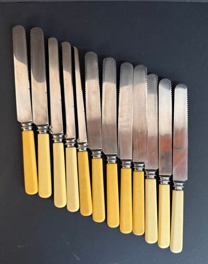 Set of twelve clear-handled knives. N°26016-64.
Stainless...