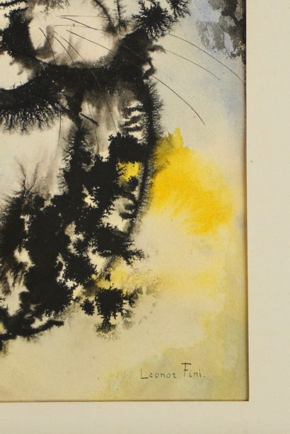 Watercolor depicting three cat heads. 
Size:...