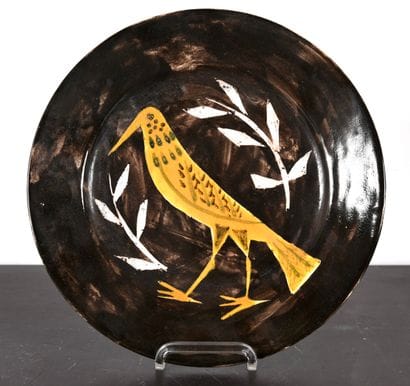 PIROTTE André (1927-). Ceramic plate, brown...
