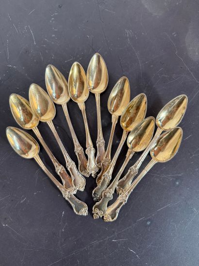 SILVER. Set of 12 small spoons, violonné...