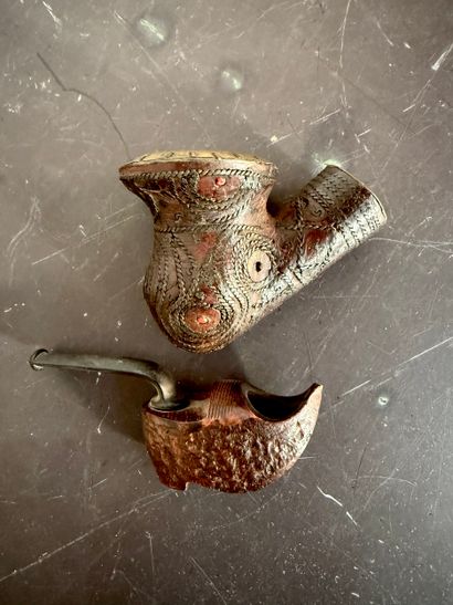 2 pipes. N° 26016- 72. One is inlaid and...