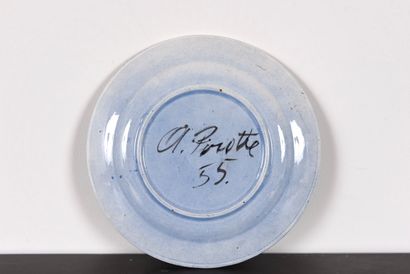 PIROTTE André (1927-). Ceramic plate, black,...