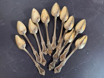 SILVER. Set of 12 small spoons, violonné...
