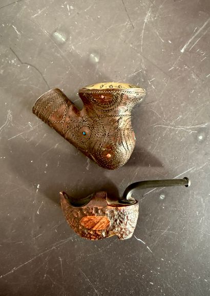 2 pipes. N° 26016- 72. One is inlaid and...