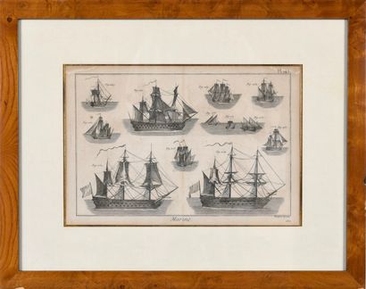 MARINE. Antique engraving depicting ships....