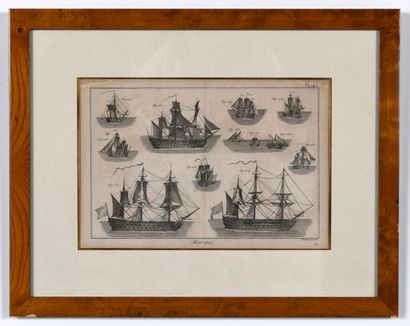 MARINE. Antique engraving depicting ships....