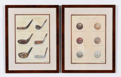 Lot of 2 engravings concerning golf. Inv...