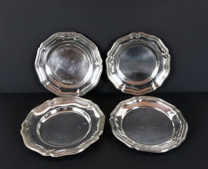 SILVER METAL. Series of coasters with scalloped...