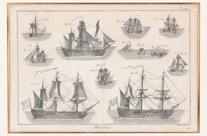 MARINE. Antique engraving depicting ships....
