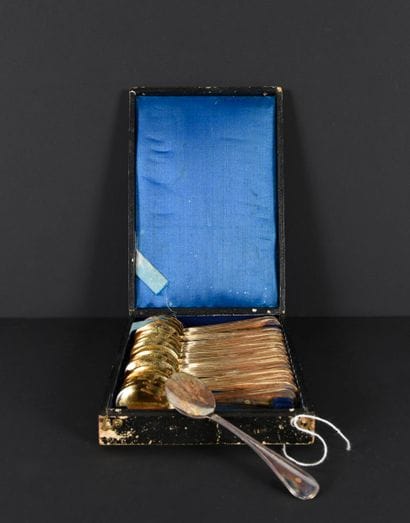 SILVER. Set of 18 small silver spoons in...