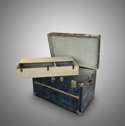 Travel trunk in black coated canvas on a...