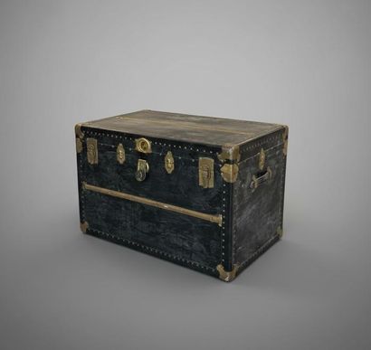 Travel trunk in black coated canvas on a...
