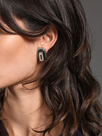 CHRISTIAN DIOR 
Pair of ear clips in silver-plated...