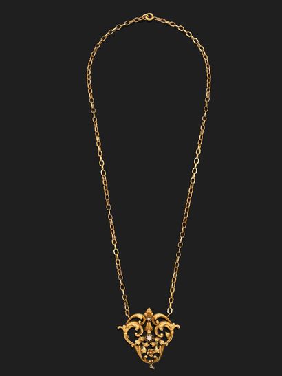 Collier en or jaune 18K (750°°°) et argent...
