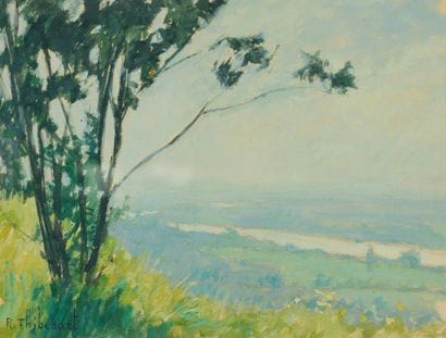 Raymond THIBÉSART (1874-1968)
Vue de la vallée.
Gouache...