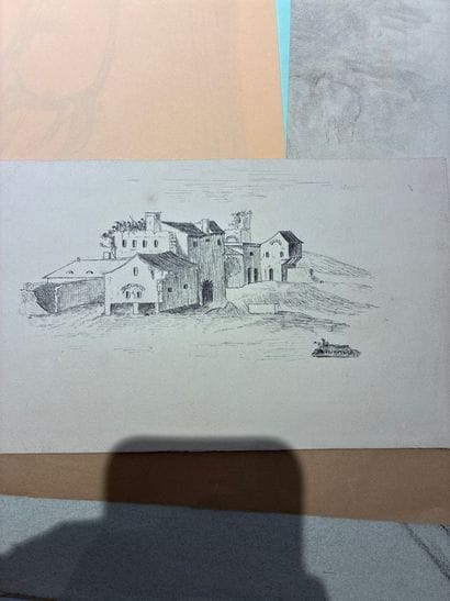Raymond THIBÉSART (1874-1968)
Vue de village.
Encre...