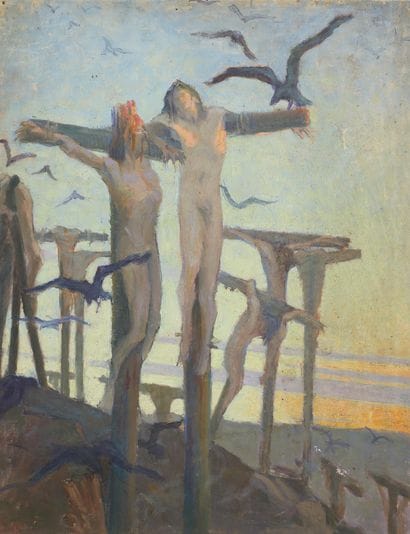 Raymond THIBÉSART (1874-1968)
Le crucifiement.
Huile...