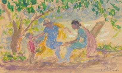 Raymond THIBÉSART (1874-1968)
Sous le pommier.
Aquarelle...