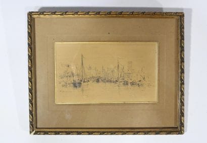 Dessin à l'encre illustrant un bateau à aube...