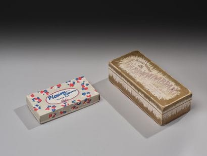Reunion of two printed cardboard soap boxes,...