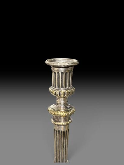 Pair of silver-plated bronze candlesticks...