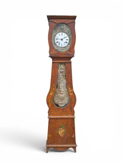 Grande horloge comtoise en bois naturel de...