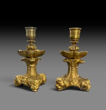 ITALY, 19th century 
Pair of chiseled bronze...