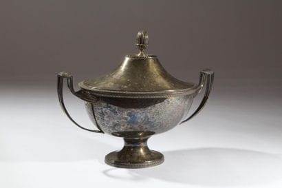 Large bowl with two silver plated metal handles,...