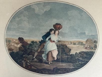 Réunion de deux gravures en couleurs, encadrées...