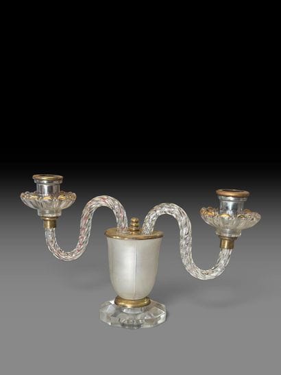 Pair of two-light lamps made of twisted glass,...