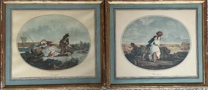 Réunion de deux gravures en couleurs, encadrées...