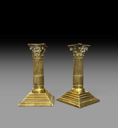 Pair of gilded, chiseled bronze candlesticks...