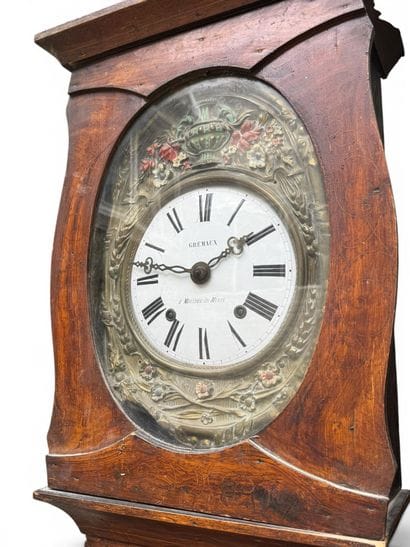 Grande horloge comtoise en bois naturel de...